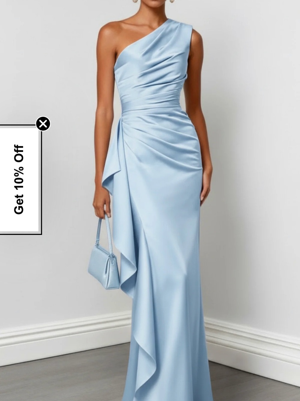 Baby blue satin one shoulder dress